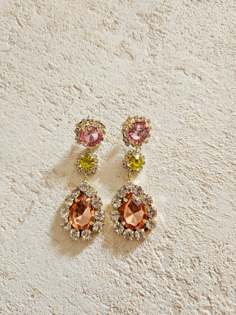 Boucles d'oreilles strass - gouttes multicouleur