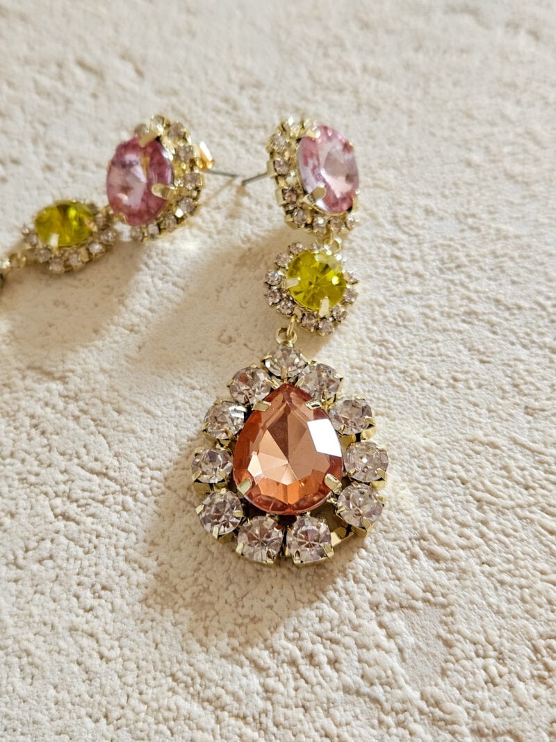 Boucles d'oreilles strass - gouttes multicouleur