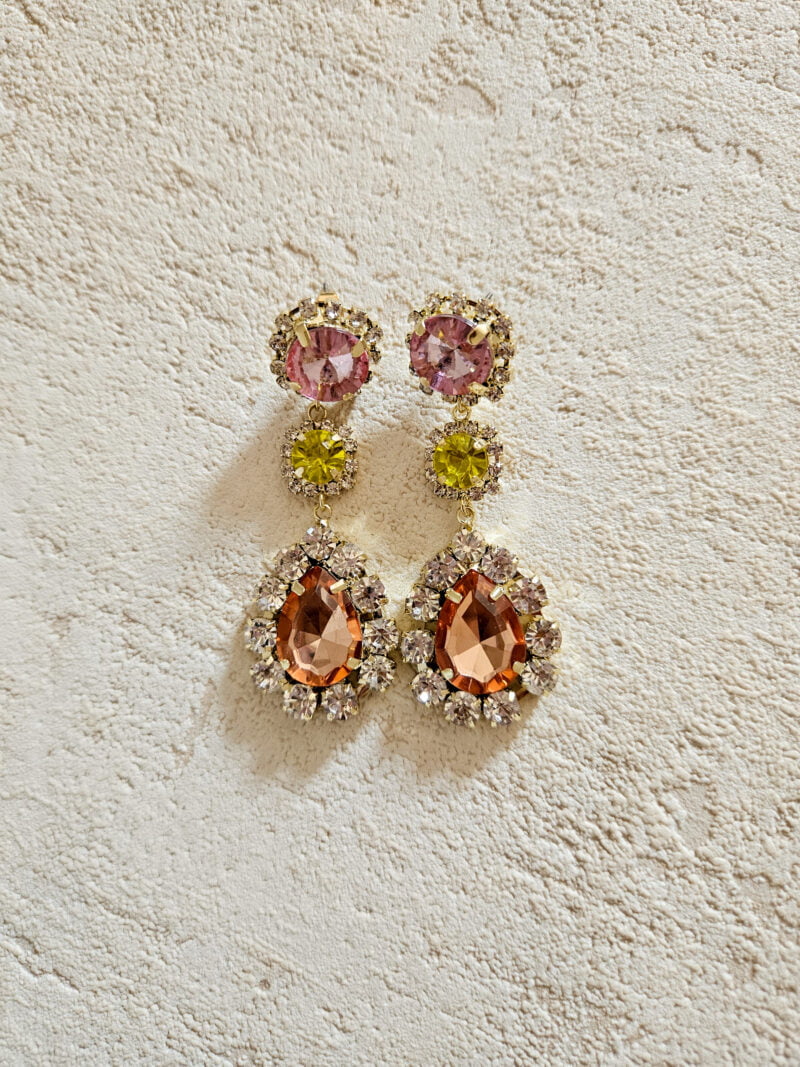 Boucles d'oreilles strass - gouttes multicouleur