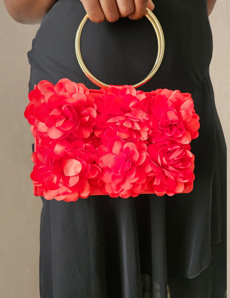 Mini Sac Satin Fleurs Rouge 2