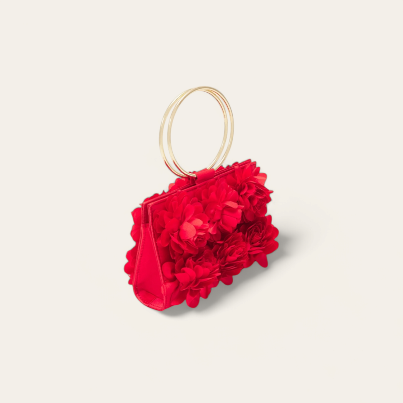 Mini Sac Satin Fleurs Rouge 4